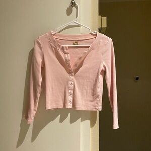 Free people Pink ribbed long sleeve Button-Up Cardigan